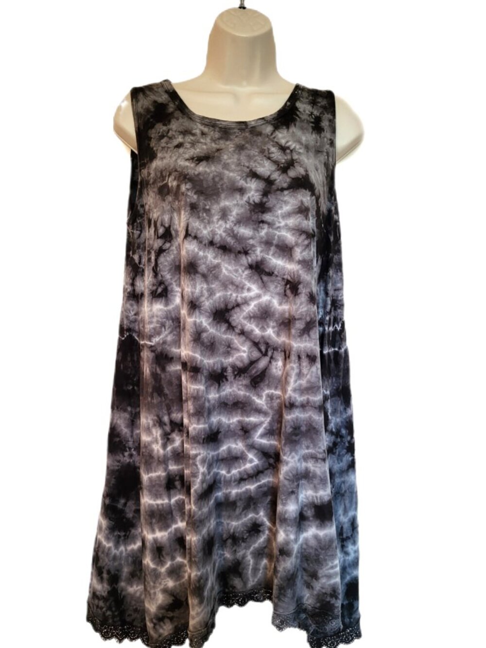 AMERICAN AGE Black/Grey/White Sleeveless Tie Dye Dress Size Medium